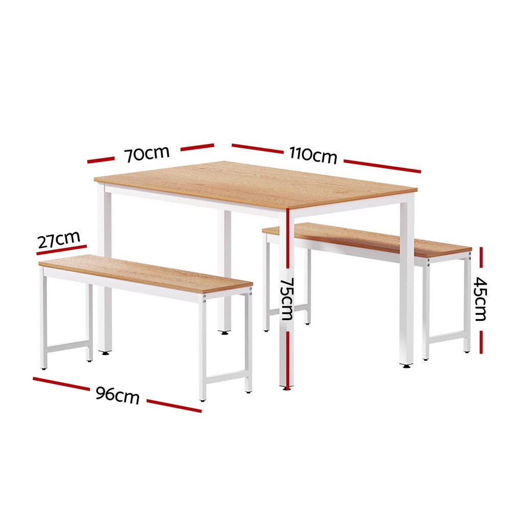 Dining Table and Chairs Set 3PCS Metal Desk Bench Sets Kitchen Furniture - Furniture > Dining > Dining Tables - Rivercity House & Home Co. (ABN 18 642 972 209) - Affordable Modern Furniture Australia