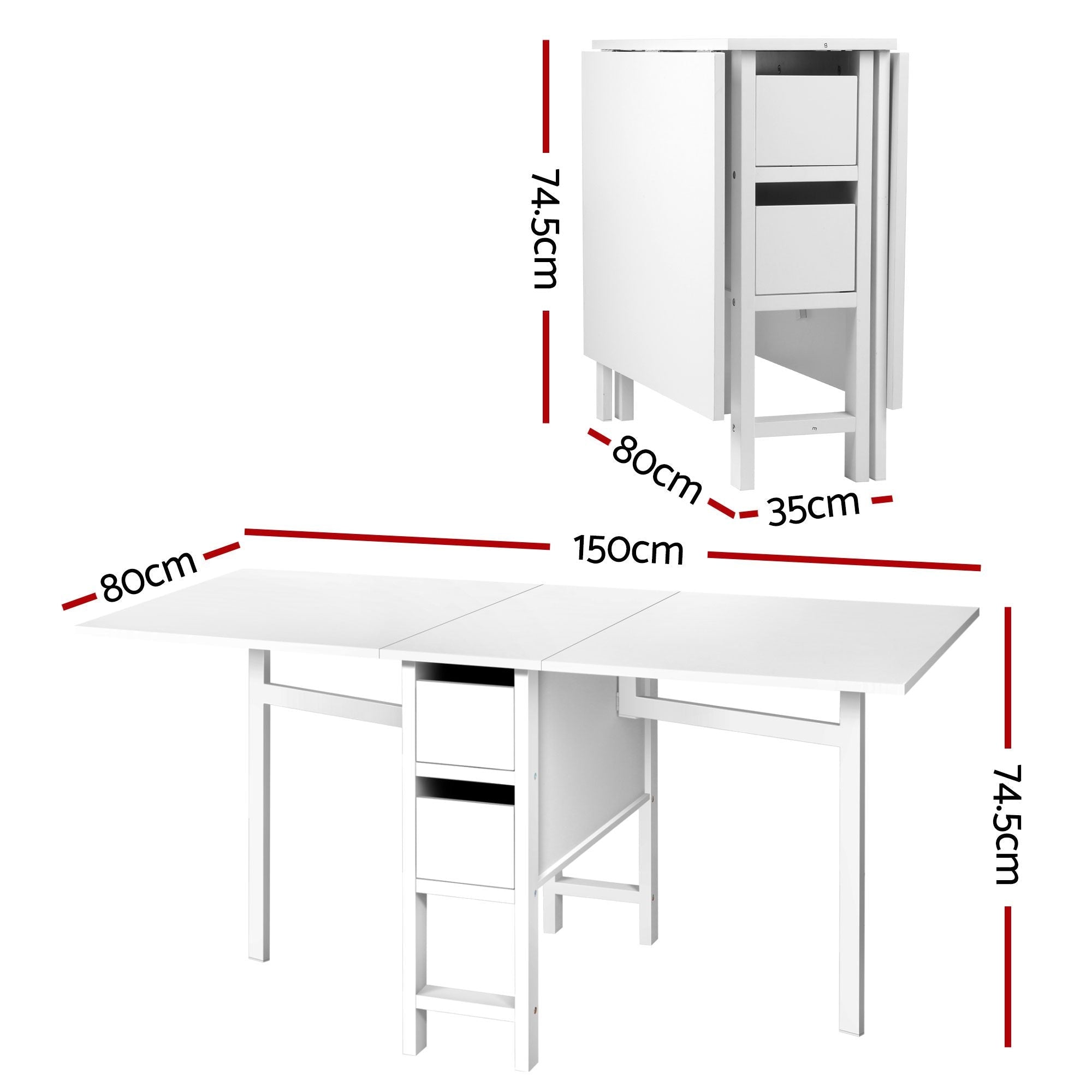 Dining Table and Chairs Set 5pcs Foldable Kitchen Furniture with 2 Drawers Black and White - Furniture > Dining > Dining Set - Rivercity House & Home Co. (ABN 18 642 972 209) - Affordable Modern Furniture Australia