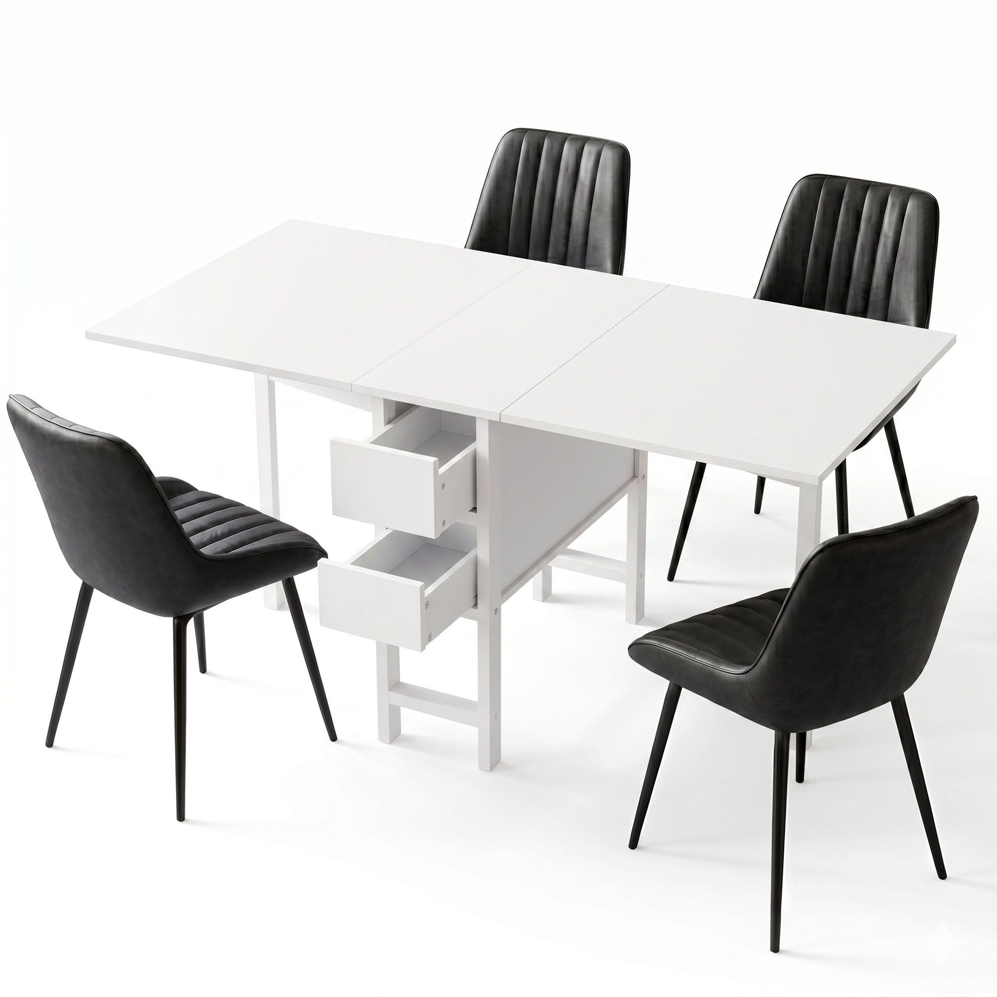 Dining Table and Chairs Set 5pcs Foldable Kitchen Furniture with 2 Drawers Black and White - Furniture > Dining > Dining Set - Rivercity House & Home Co. (ABN 18 642 972 209) - Affordable Modern Furniture Australia