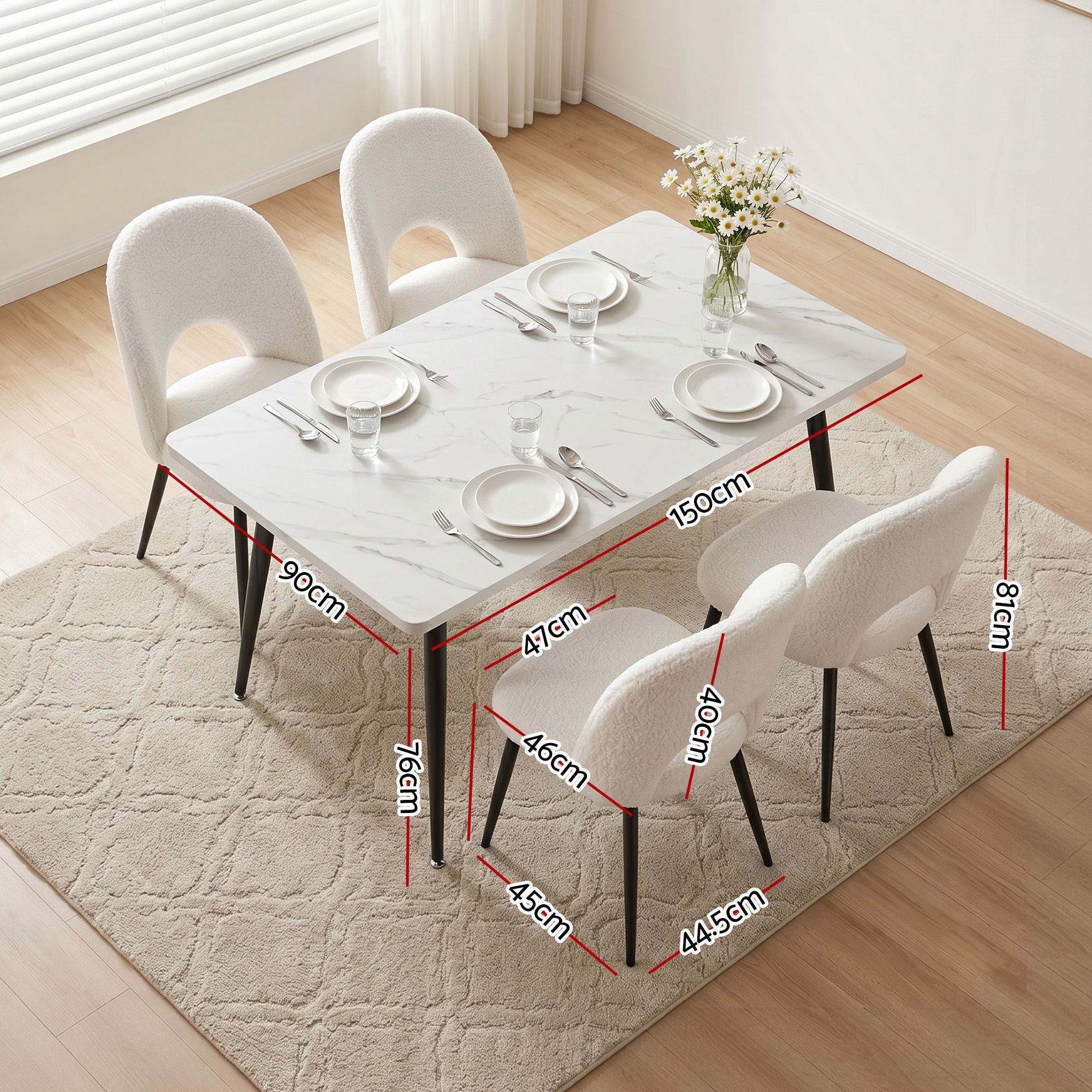 Dining Table and Chairs Set 5pcs Kitchen Furniture Marble White - Furniture > Dining > Dining Set - Rivercity House & Home Co. (ABN 18 642 972 209) - Affordable Modern Furniture Australia