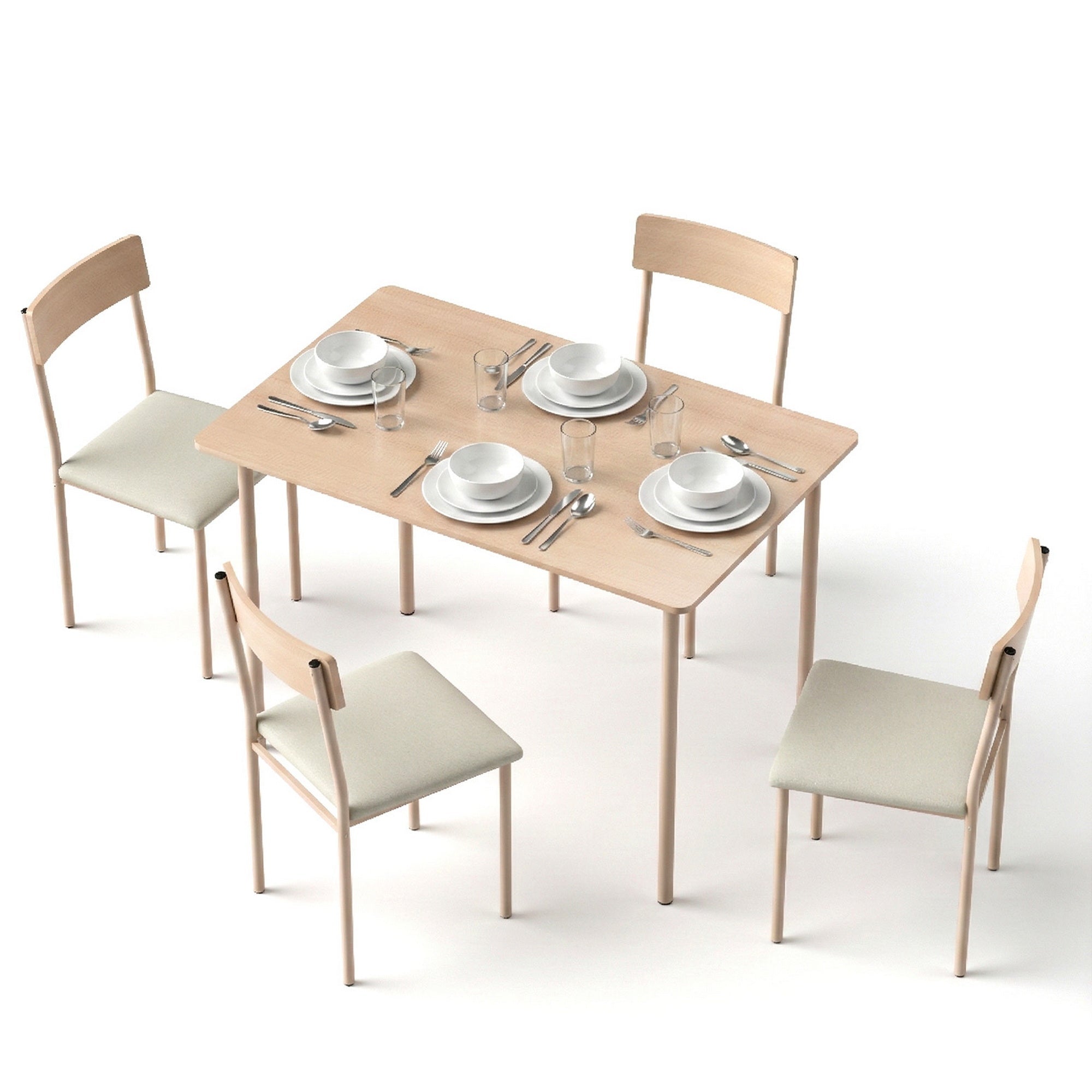 Dining Table and Chairs Set of 5 Compact Kitchen Furniture Natural Beige - Furniture > Dining > Dining Set - Rivercity House & Home Co. (ABN 18 642 972 209) - Affordable Modern Furniture Australia