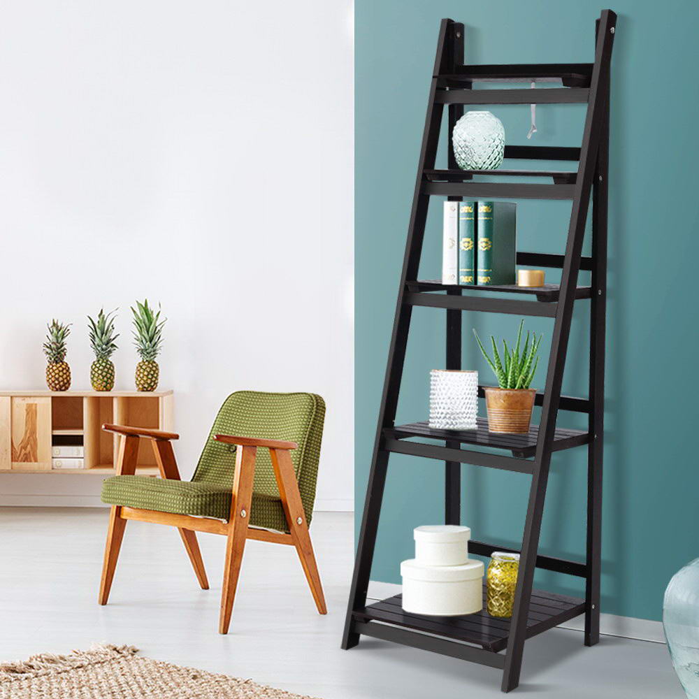Display Shelf 5 Tier Wooden Ladder Stand Storage Book Shelves Rack Coffee - Rivercity House & Home Co. (ABN 18 642 972 209) - Affordable Modern Furniture Australia