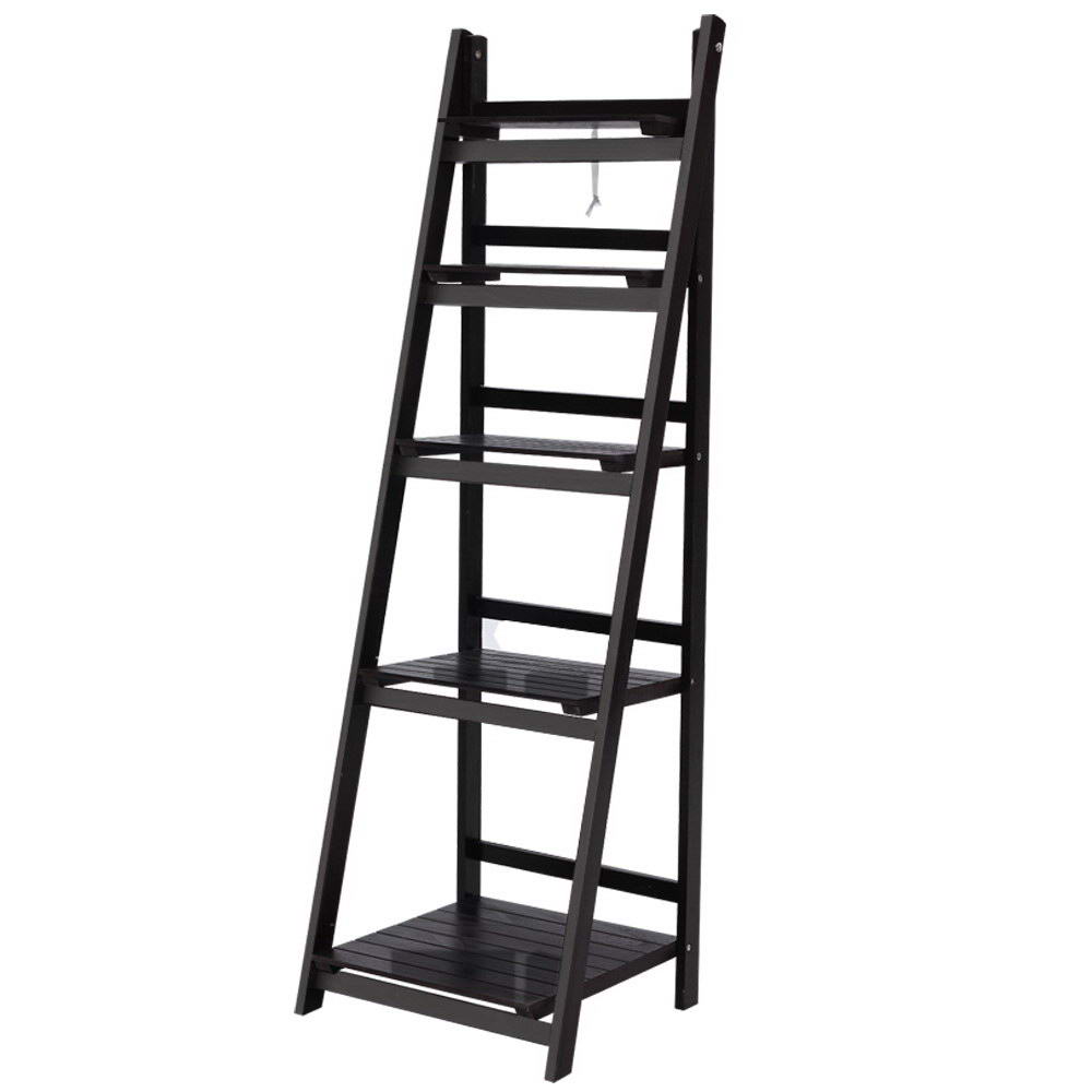 Display Shelf 5 Tier Wooden Ladder Stand Storage Book Shelves Rack Coffee - Rivercity House & Home Co. (ABN 18 642 972 209) - Affordable Modern Furniture Australia