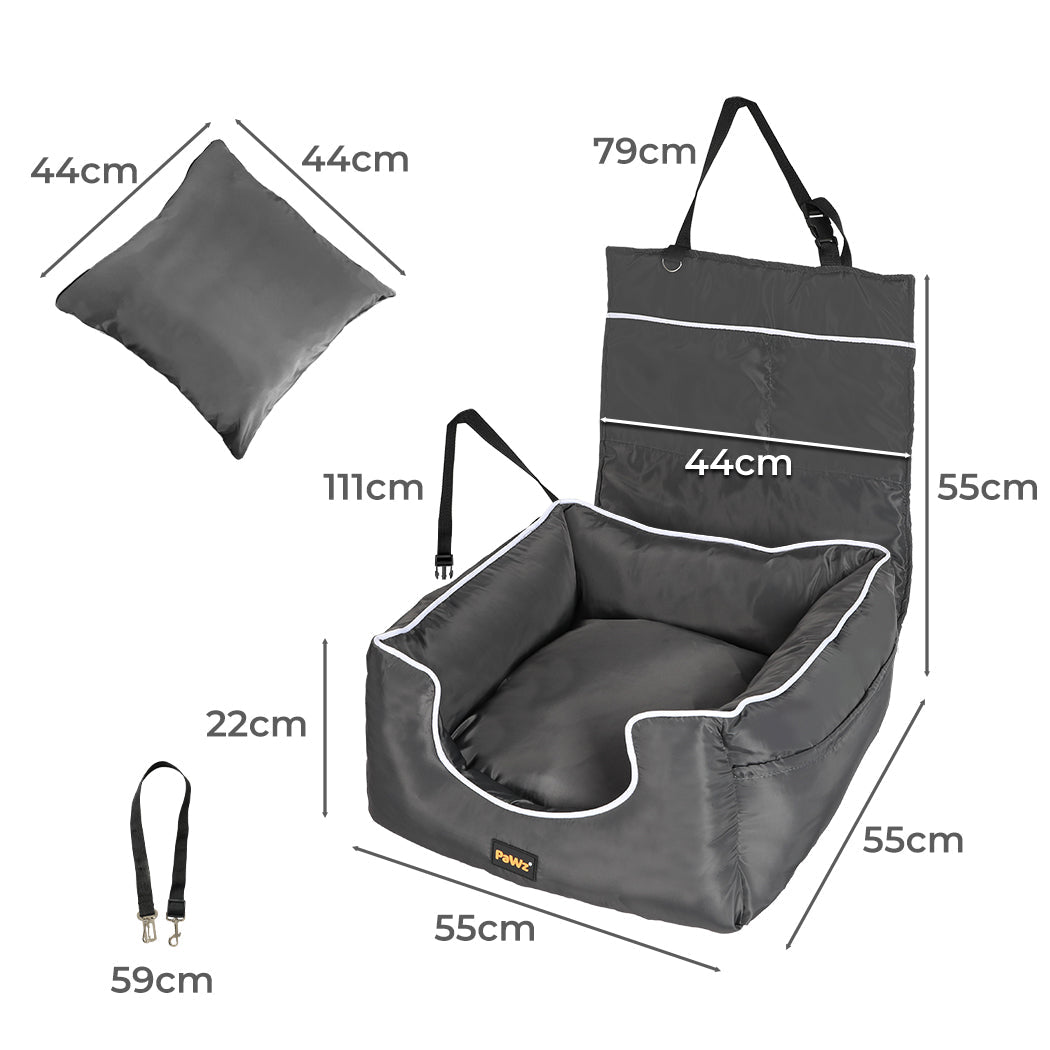 Dog Car Booster Seat with Safety Belt and Backrest - Grey - Rivercity House & Home Co. (ABN 18 642 972 209) - Affordable Modern Furniture Australia