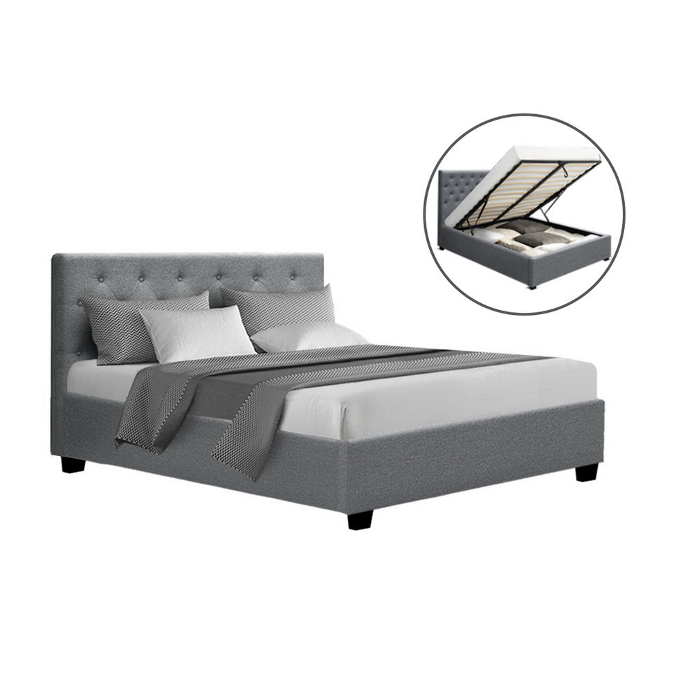 Dorilla Storage Double Bed Frame Grey - Rivercity House & Home Co. (ABN 18 642 972 209) - Affordable Modern Furniture Australia