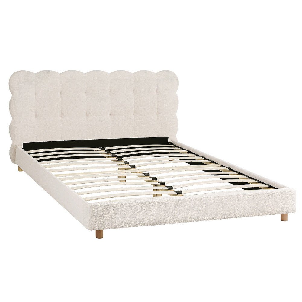 Double Bed Frame Cloud Headboard Boucle Fabric Mattress Platform Base White - Furniture > Bedroom > Beds & Bed Frames - Rivercity House & Home Co. (ABN 18 642 972 209) - Affordable Modern Furniture Australia