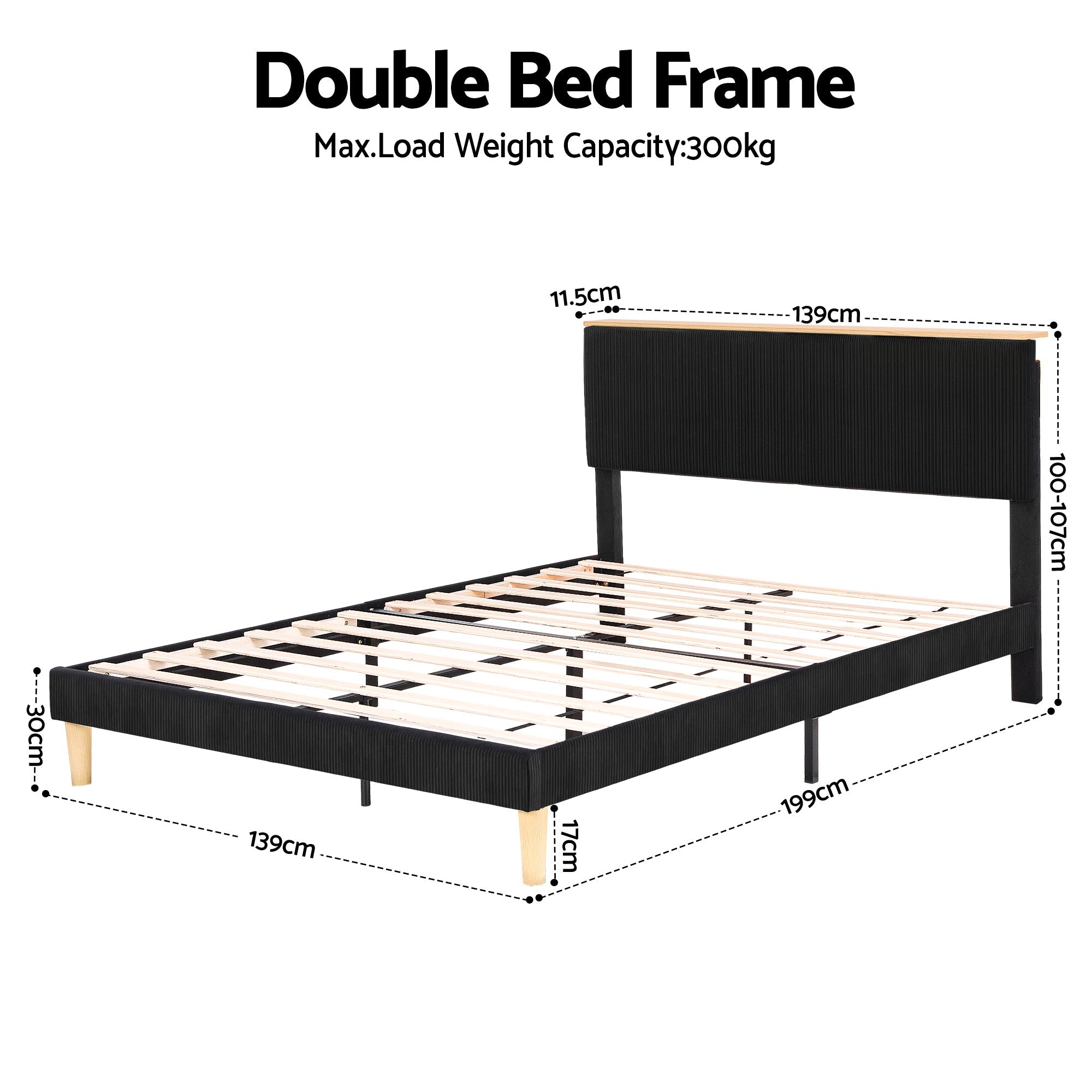 Double Bed Frame Upholstered Adjustable Headboard Mood Lighting Heavy Duty Black Velvet - Furniture > Bedroom > Beds & Bed Frames - Rivercity House & Home Co. (ABN 18 642 972 209) - Affordable Modern Furniture Australia