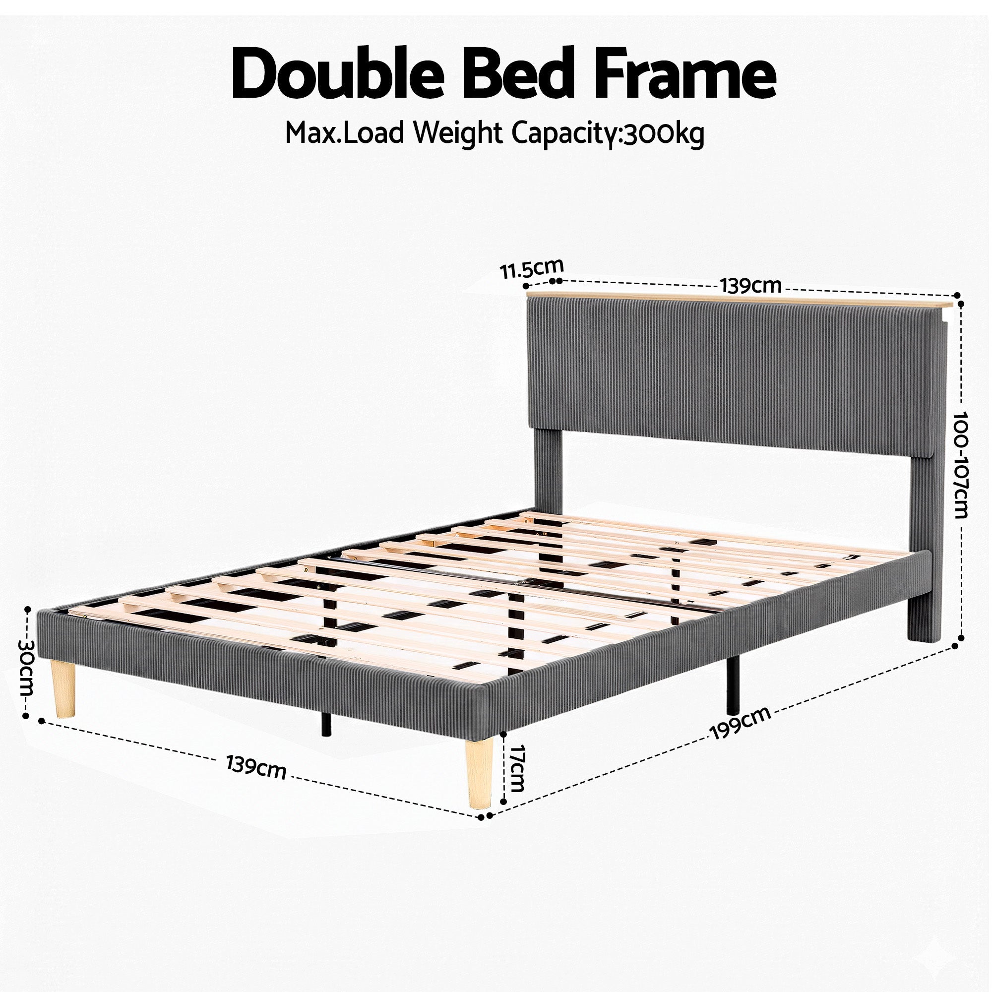 Double Bed Frame Upholstered Adjustable Headboard Mood Lighting Heavy Duty Grey Velvet - Furniture > Bedroom > Beds & Bed Frames - Rivercity House & Home Co. (ABN 18 642 972 209) - Affordable Modern Furniture Australia