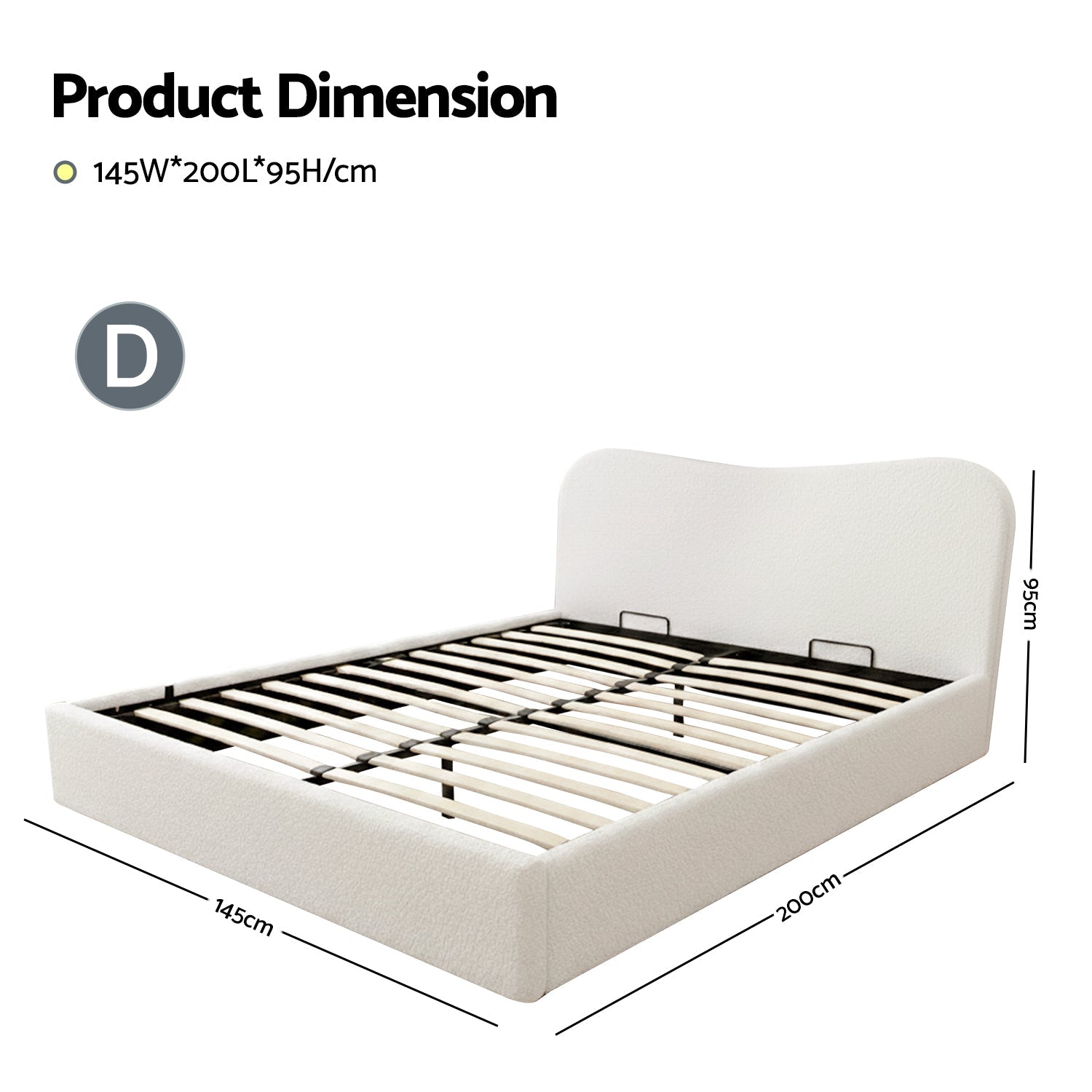 Double Bed Frame with Gaslift Storage Wooden Platform Mattress Base Boucle Upholstered White - Furniture > Bedroom > Beds & Bed Frames - Rivercity House & Home Co. (ABN 18 642 972 209) - Affordable Modern Furniture Australia