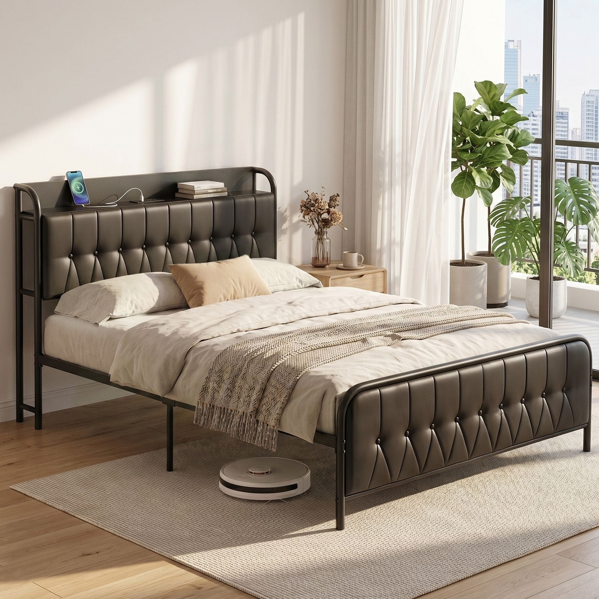 Double Bed Frame with Storage Headboard SAA Certified Charging Station - Furniture > Bedroom > Beds & Bed Frames - Rivercity House & Home Co. (ABN 18 642 972 209) - Affordable Modern Furniture Australia