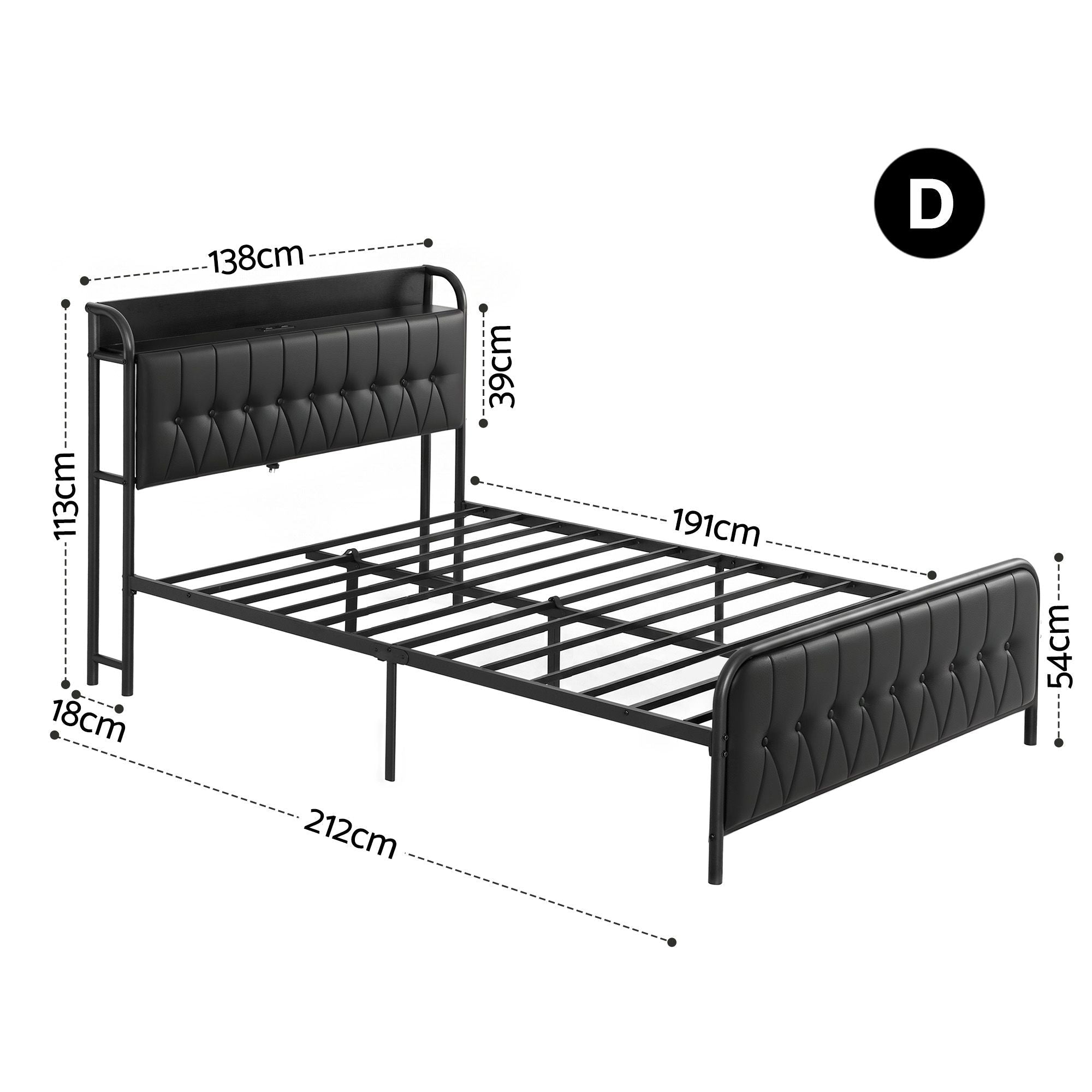 Double Bed Frame with Storage Headboard SAA Certified Charging Station - Furniture > Bedroom > Beds & Bed Frames - Rivercity House & Home Co. (ABN 18 642 972 209) - Affordable Modern Furniture Australia