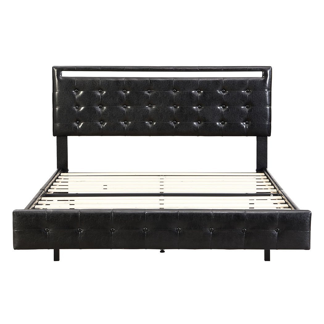 Double Floating Bed Frame with Headboard LED Lights Mattress Base - Black - Rivercity House & Home Co. (ABN 18 642 972 209) - Affordable Modern Furniture Australia