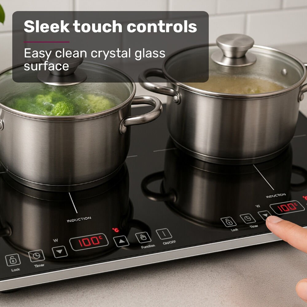 Double Induction Cooktop, 9 Heat Levels, Fast Electric Portable Cooker, Touch Controls, Standard 10A Power Plug - Appliances > Kitchen Appliances > Cooktops & Stoves - Rivercity House & Home Co. (ABN 18 642 972 209) - Affordable Modern Furniture Australia