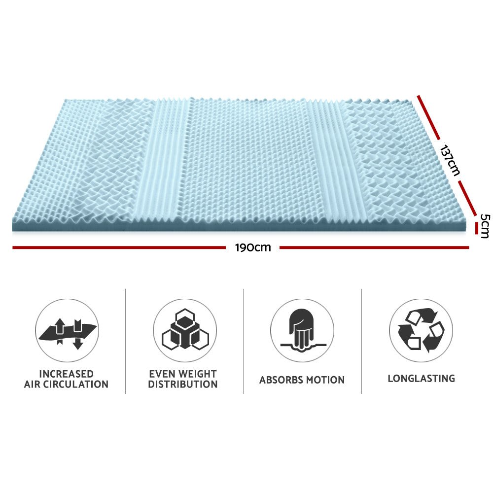 Double Size | Cool Gel 7 - zone Memory Foam Mattress Topper w/Bamboo Cover 5cm - Rivercity House & Home Co. (ABN 18 642 972 209) - Affordable Modern Furniture Australia