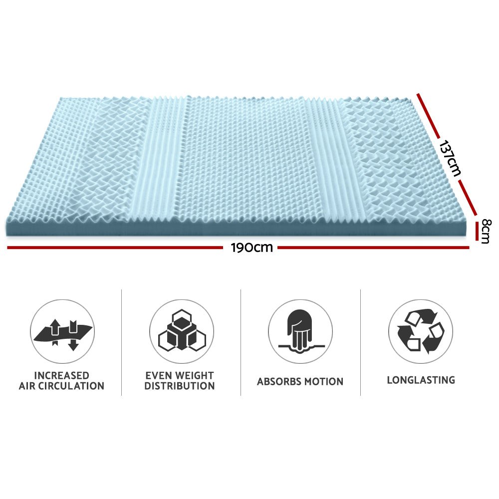 Double Size | Cool Gel 7 - zone Memory Foam Mattress Topper w/Bamboo Cover 8cm - Rivercity House & Home Co. (ABN 18 642 972 209) - Affordable Modern Furniture Australia
