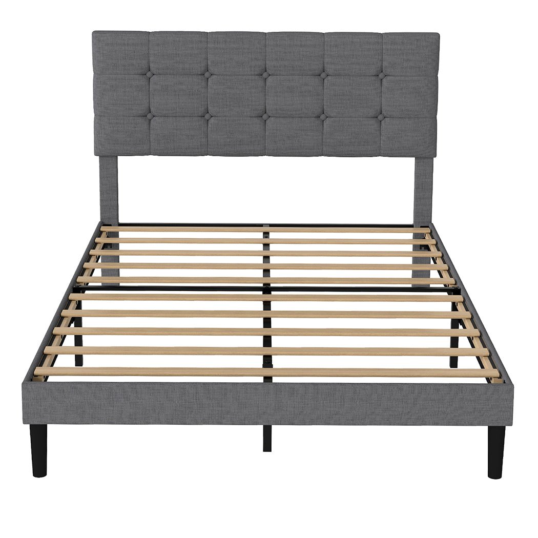 Double Upholstered Platform Bed Frame with Storage - Grey - Rivercity House & Home Co. (ABN 18 642 972 209) - Affordable Modern Furniture Australia