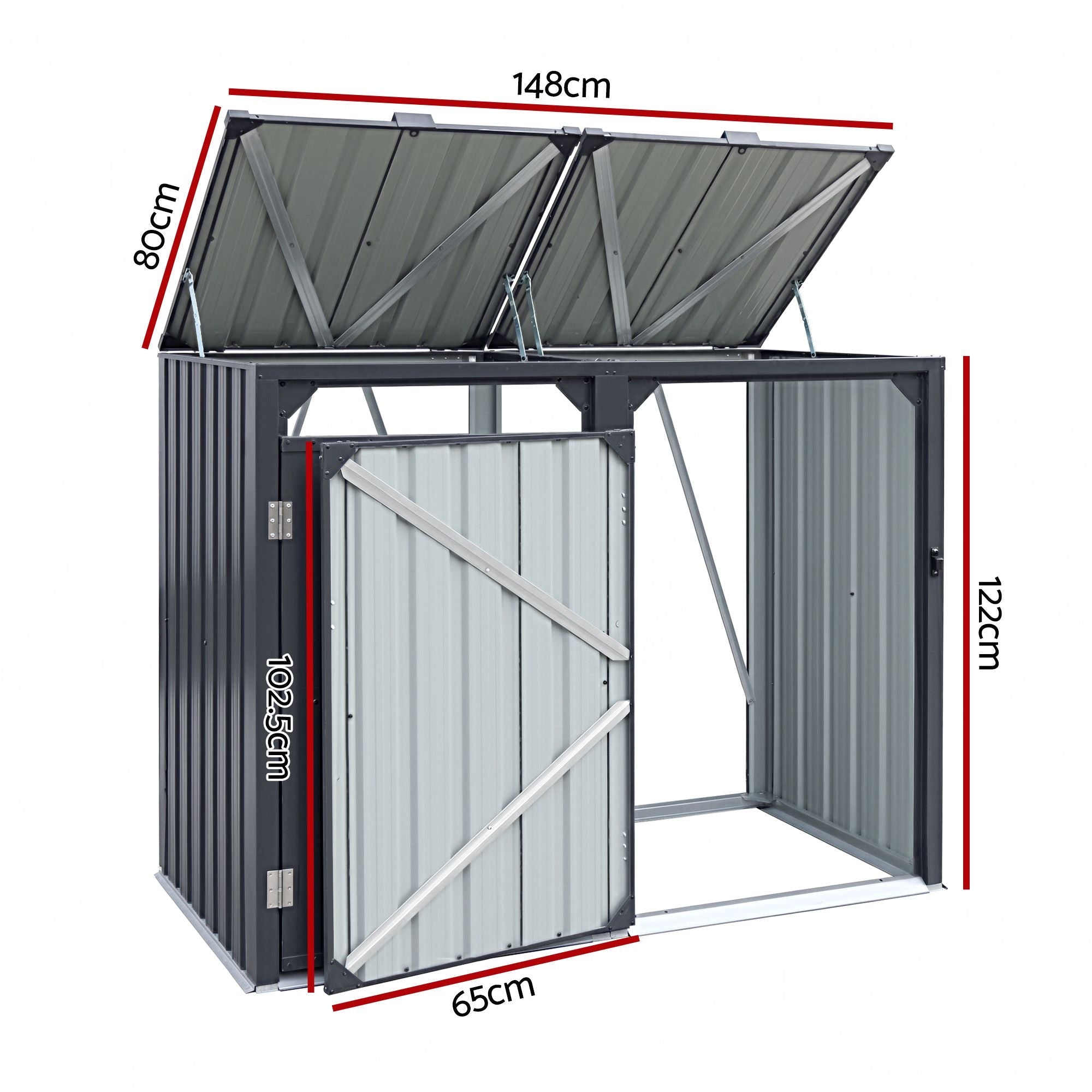 Double Wheelie Waste Bin Storage Shed Steel Enclosure for Garden - Grey - Home & Garden > Storage > Sheds - Rivercity House & Home Co. (ABN 18 642 972 209) - Affordable Modern Furniture Australia