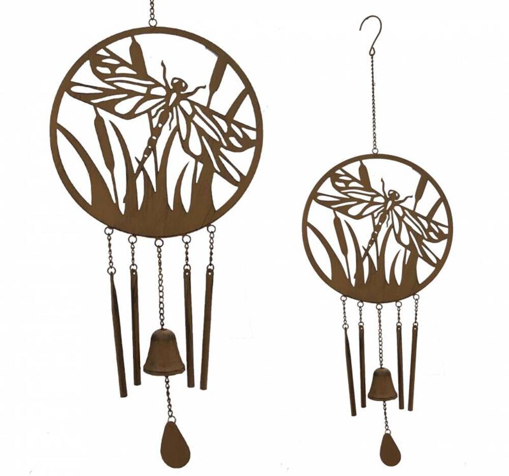 Dragonfly Metal Wind Chime 86cm - Rust Brown - Home & Garden > Wall Art > 3D Wall Art - Rivercity House & Home Co. (ABN 18 642 972 209) - Affordable Modern Furniture Australia