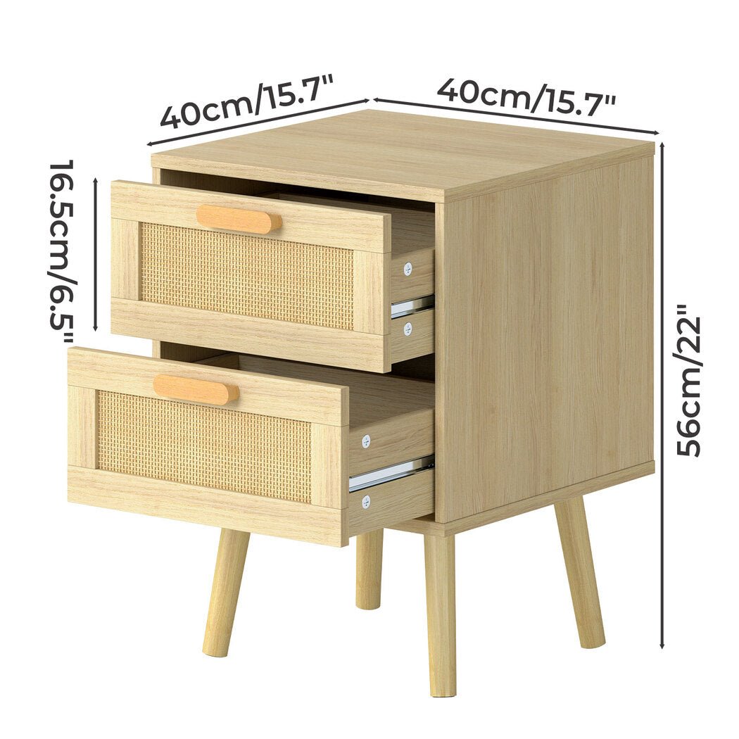 Dreamz 2 - Piece Wooden Bedside Tables with Rattan Drawers - Natural - Rivercity House & Home Co. (ABN 18 642 972 209) - Affordable Modern Furniture Australia