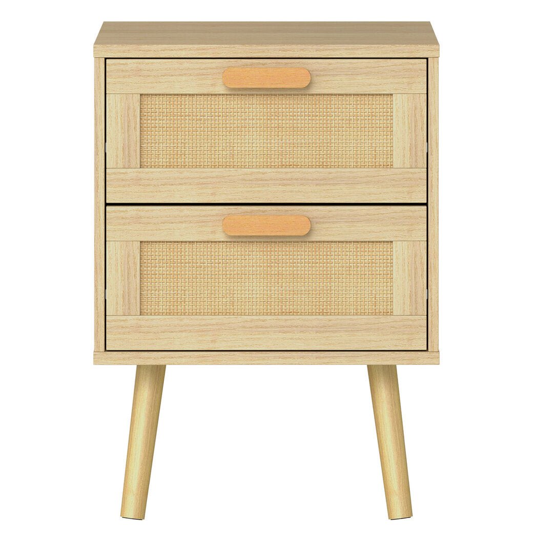 Dreamz 2 - Piece Wooden Bedside Tables with Rattan Drawers - Natural - Rivercity House & Home Co. (ABN 18 642 972 209) - Affordable Modern Furniture Australia