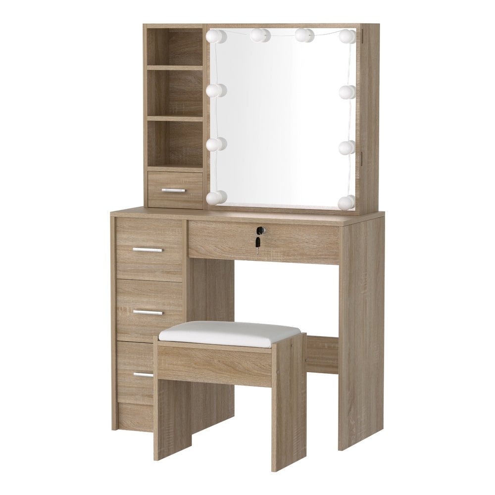 Dressing Table Set Stool 10 Led Bulbs Wood - Furniture > Bedroom > Dressing Vanity & Dressing Tables - Rivercity House & Home Co. (ABN 18 642 972 209) - Affordable Modern Furniture Australia