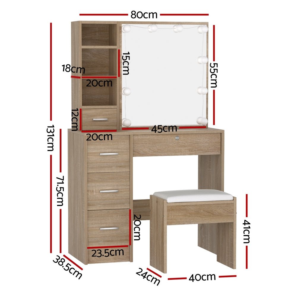 Dressing Table Set Stool 10 Led Bulbs Wood - Furniture > Bedroom > Dressing Vanity & Dressing Tables - Rivercity House & Home Co. (ABN 18 642 972 209) - Affordable Modern Furniture Australia