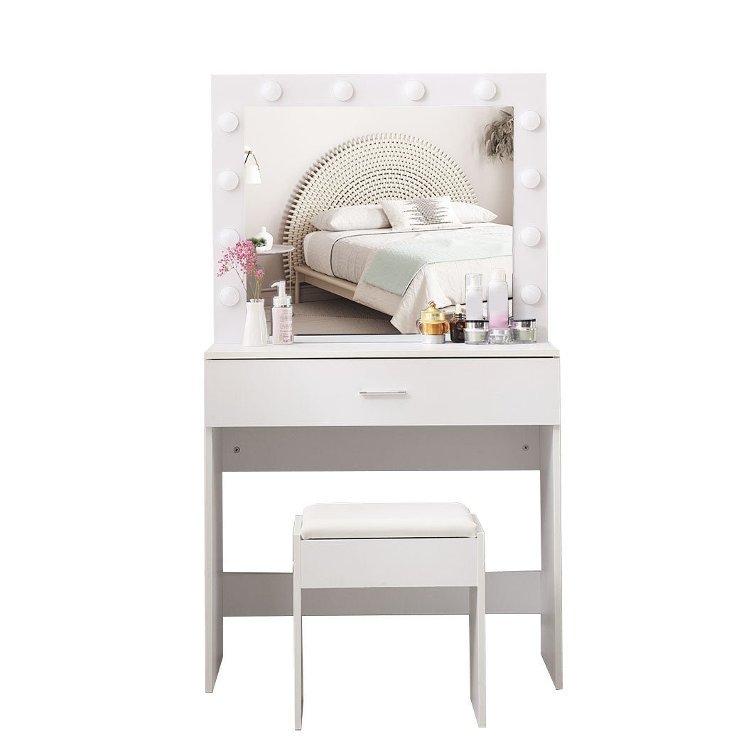 Dressing Table Set with LED Makeup Mirror and Stool - White - Rivercity House & Home Co. (ABN 18 642 972 209) - Affordable Modern Furniture Australia