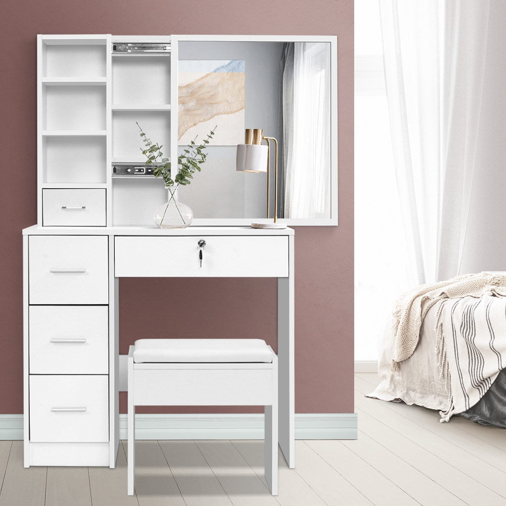 Dressing Table Stool Mirror Jewellery Cabinet Makeup Storage Drawer White - Rivercity House & Home Co. (ABN 18 642 972 209) - Affordable Modern Furniture Australia