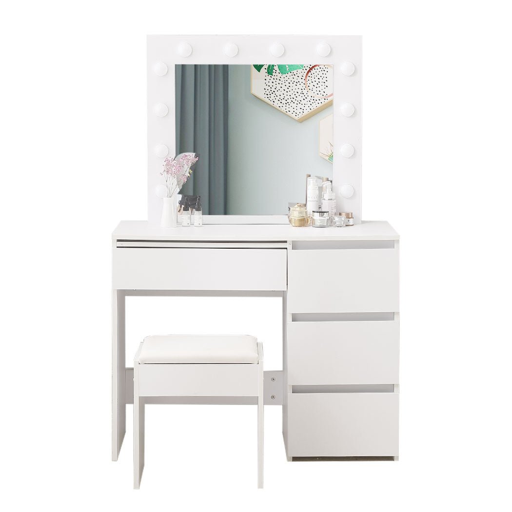 Dressing Table Vanity Set with LED Mirror and Stool - White - Rivercity House & Home Co. (ABN 18 642 972 209) - Affordable Modern Furniture Australia