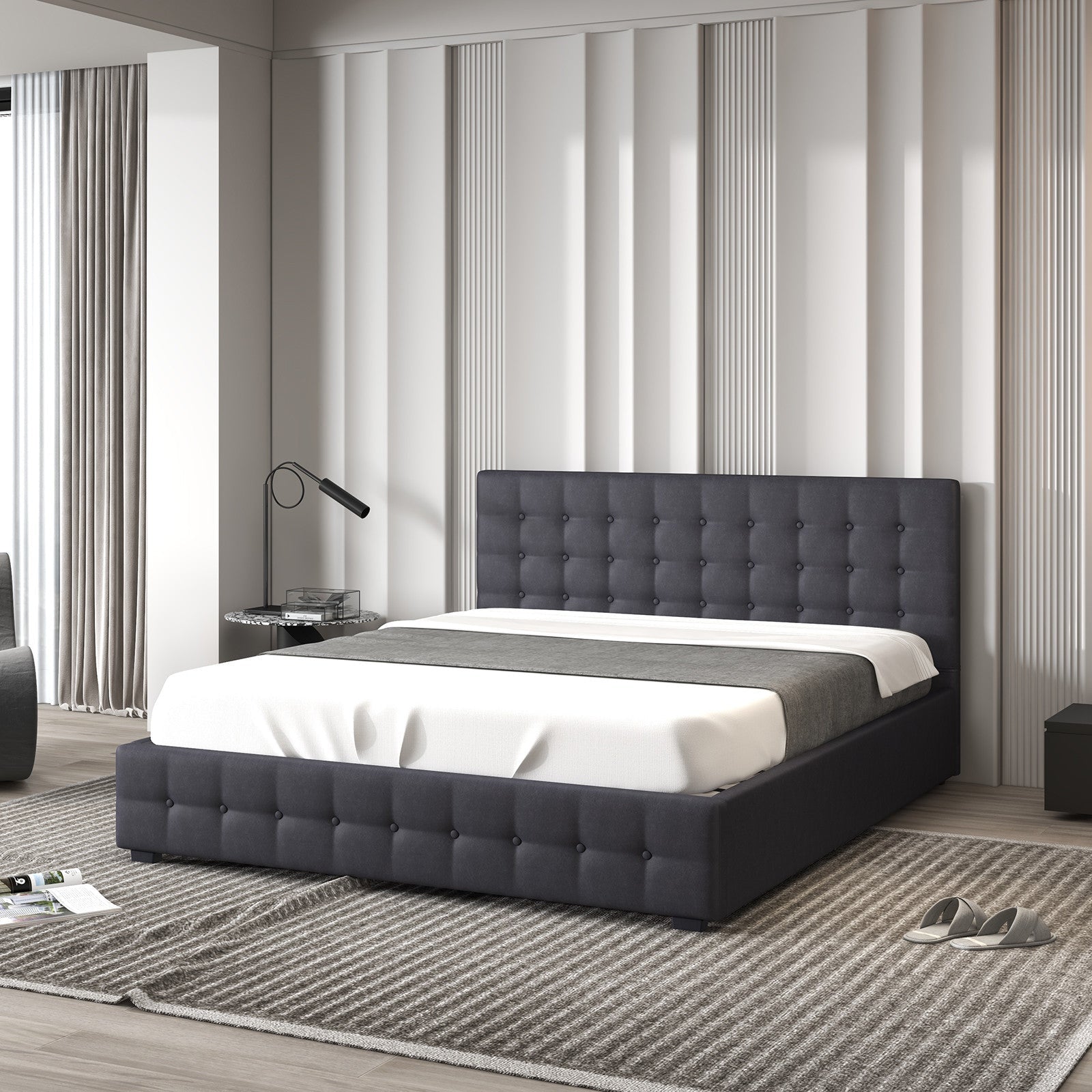 Eden King Single Gas Lift Bed Frame with Headboard - Dark Grey - Rivercity House & Home Co. (ABN 18 642 972 209) - Affordable Modern Furniture Australia