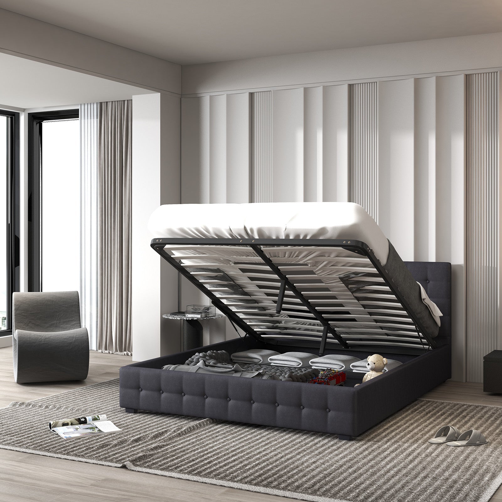 Eden King Single Gas Lift Bed Frame with Headboard - Dark Grey - Rivercity House & Home Co. (ABN 18 642 972 209) - Affordable Modern Furniture Australia