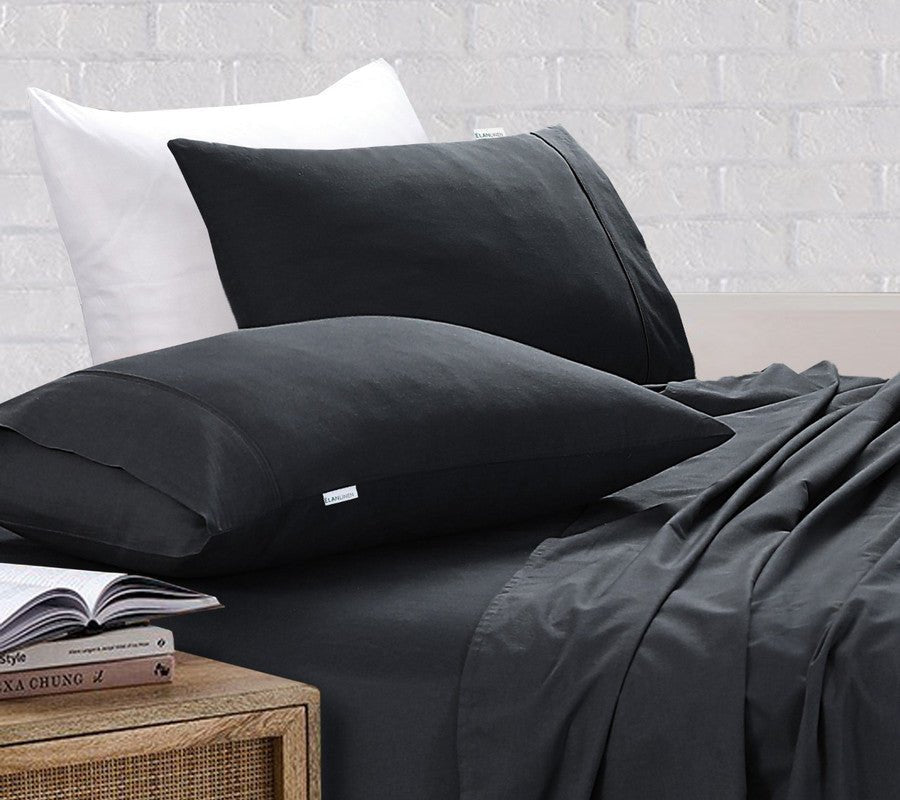 Elan Linen 100% Egyptian Cotton Vintage Washed 500TC Charcoal Single Bed Sheets Set - Rivercity House & Home Co. (ABN 18 642 972 209) - Affordable Modern Furniture Australia