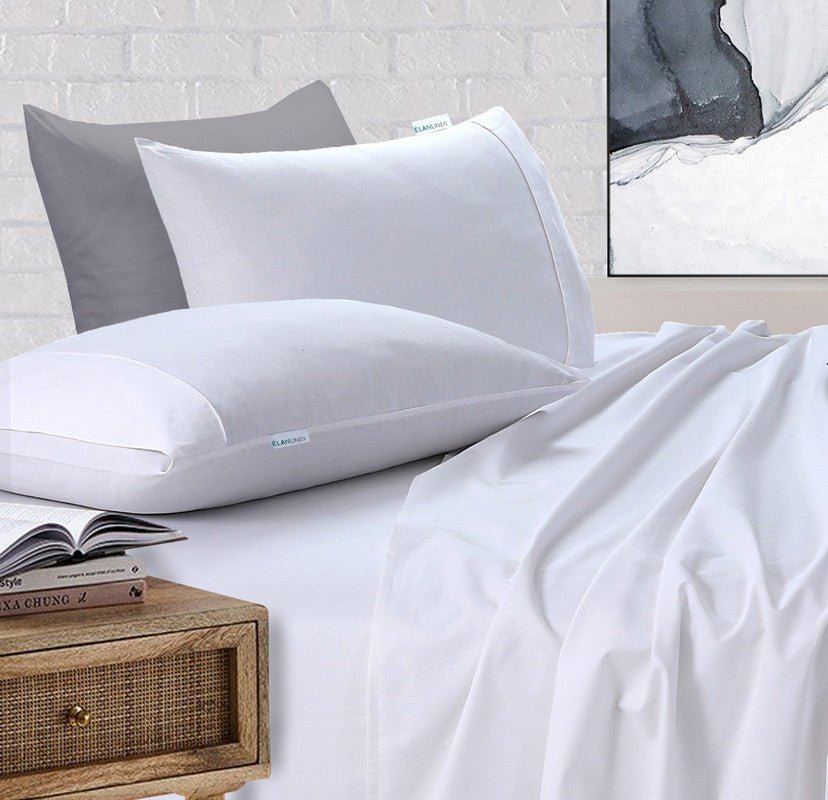 Elan Linen 100% Egyptian Cotton Vintage Washed 500TC White 50 cm deep Mega King Bed Sheets Set - Rivercity House & Home Co. (ABN 18 642 972 209) - Affordable Modern Furniture Australia