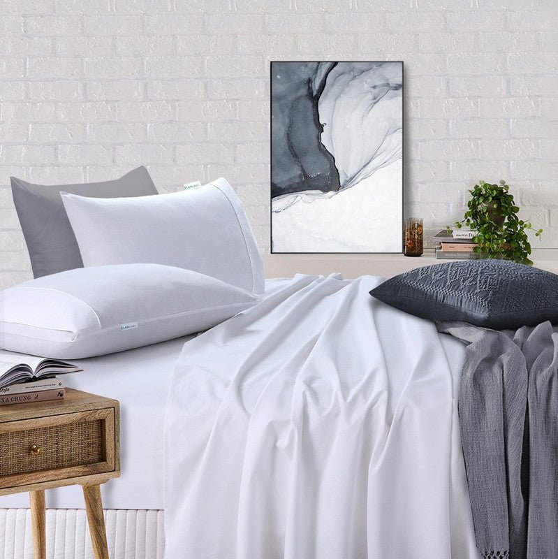 Elan Linen 100% Egyptian Cotton Vintage Washed 500TC White 50 cm deep Mega King Bed Sheets Set - Rivercity House & Home Co. (ABN 18 642 972 209) - Affordable Modern Furniture Australia