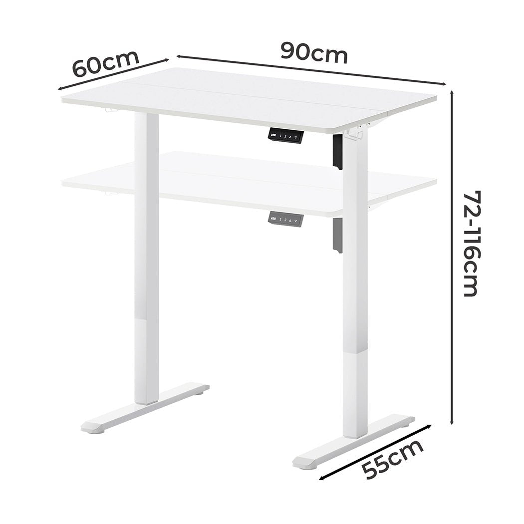 Electric Height Adjustable Standing Desk 90x60cm with Dual Panels - White - Rivercity House & Home Co. (ABN 18 642 972 209) - Affordable Modern Furniture Australia