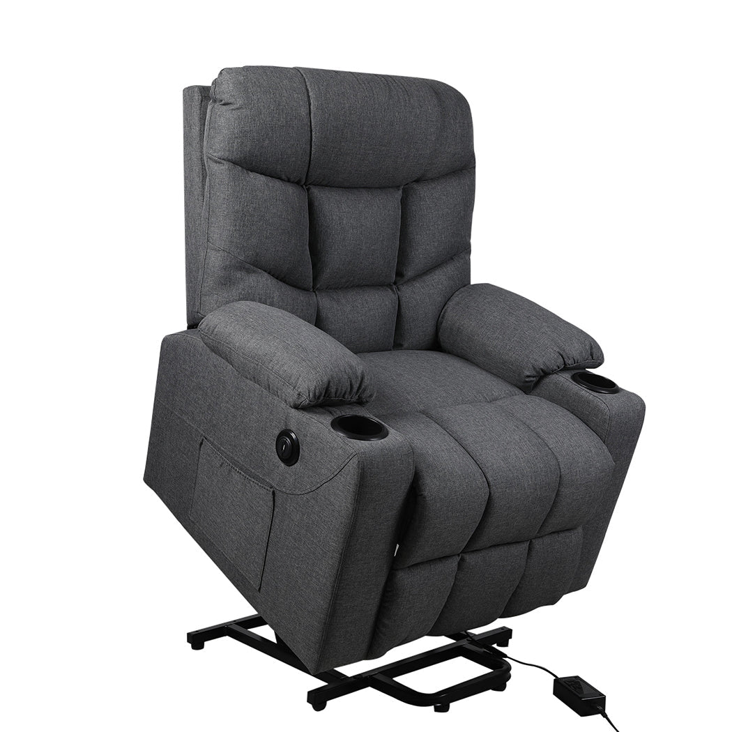 Electric Lift Recliner Chair with USB Charging and Cup Holders - Grey - Rivercity House & Home Co. (ABN 18 642 972 209) - Affordable Modern Furniture Australia