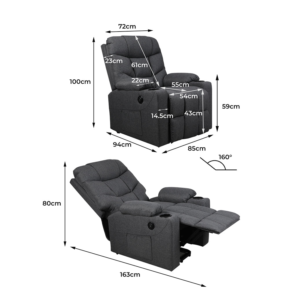 Electric Lift Recliner Chair with USB Charging and Cup Holders - Grey - Rivercity House & Home Co. (ABN 18 642 972 209) - Affordable Modern Furniture Australia