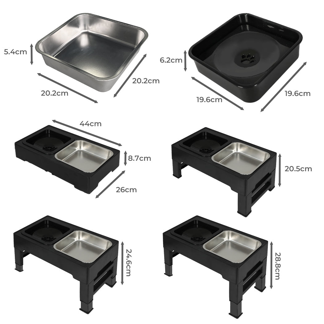 Elevated Adjustable 4 - Height Pet Feeder with Bowls - Black - Rivercity House & Home Co. (ABN 18 642 972 209) - Affordable Modern Furniture Australia