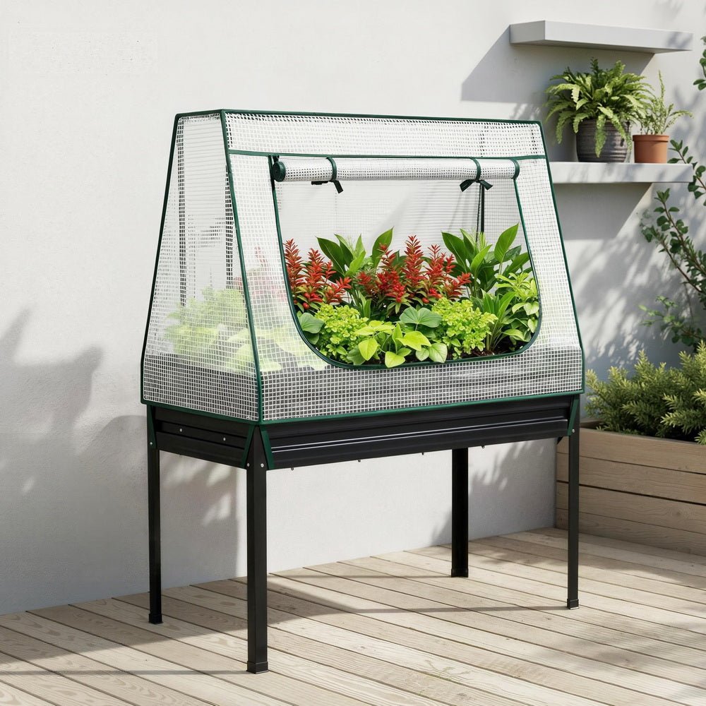 Elevated Metal Garden Bed Kit w Mini Greenhouse Cover 116x60cm Stand - Up Height Trellis - Home & Garden > Garden Beds > Garden Beds & Planters - Rivercity House & Home Co. (ABN 18 642 972 209) - Affordable Modern Furniture Australia