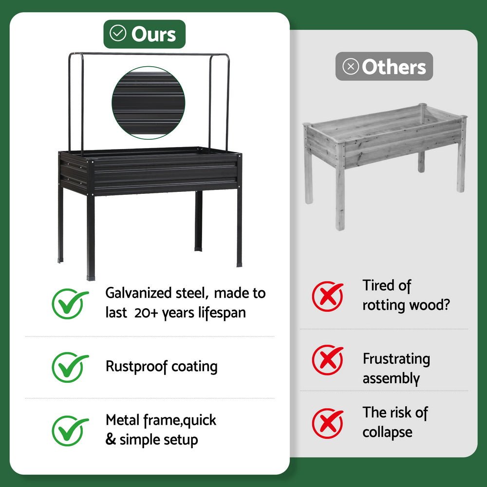 Elevated Metal Garden Bed Kit w Mini Greenhouse Cover 116x60cm Stand - Up Height Trellis - Home & Garden > Garden Beds > Garden Beds & Planters - Rivercity House & Home Co. (ABN 18 642 972 209) - Affordable Modern Furniture Australia