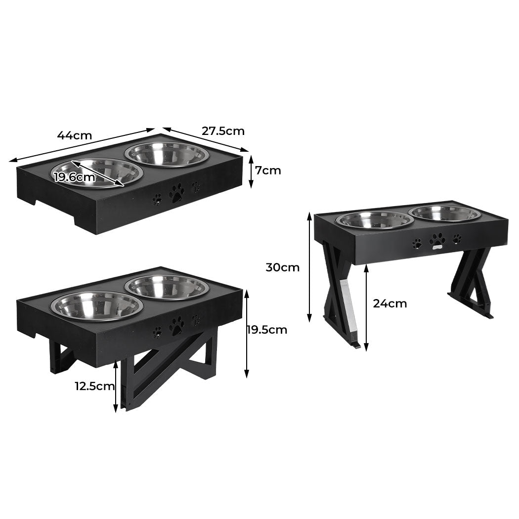 Elevated Pet Feeder with Adjustable Stainless Steel Bowls - Black - Rivercity House & Home Co. (ABN 18 642 972 209) - Affordable Modern Furniture Australia