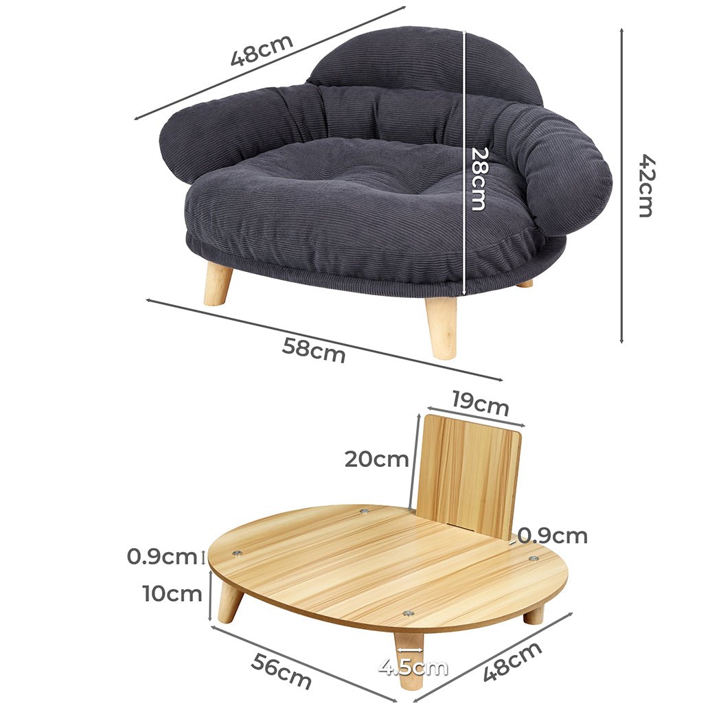 Elevated Pet Sofa Bed Couch L Size with Wooden Base - Grey - Rivercity House & Home Co. (ABN 18 642 972 209) - Affordable Modern Furniture Australia