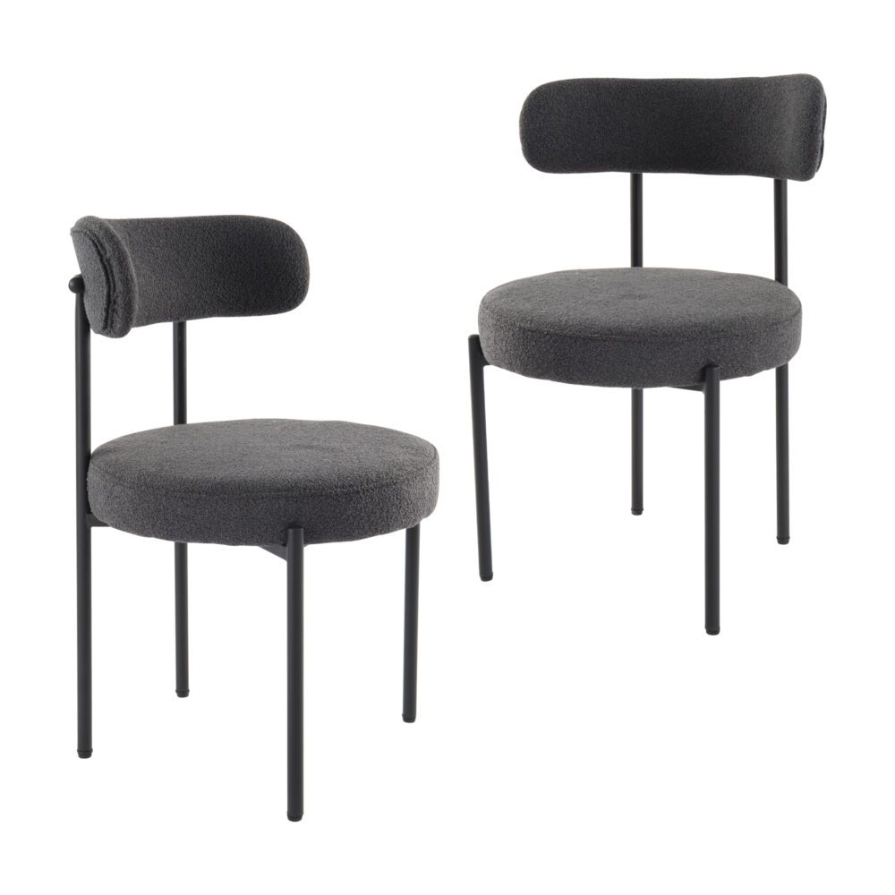Elsa Boucle Dining Chairs with Steel Frame - Charcoal Chic - Furniture > Dining > Kitchen & Dining Chairs - Rivercity House & Home Co. (ABN 18 642 972 209) - Affordable Modern Furniture Australia