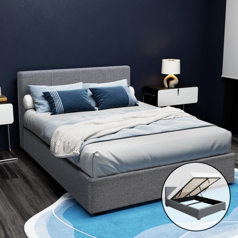 Elwood Storage Double Bed Frame Grey - Rivercity House & Home Co. (ABN 18 642 972 209) - Affordable Modern Furniture Australia
