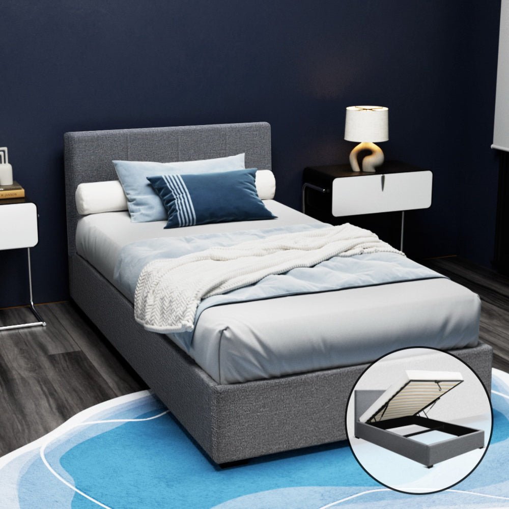 Elwood Storage King Single Bed Frame Grey - Rivercity House & Home Co. (ABN 18 642 972 209) - Affordable Modern Furniture Australia