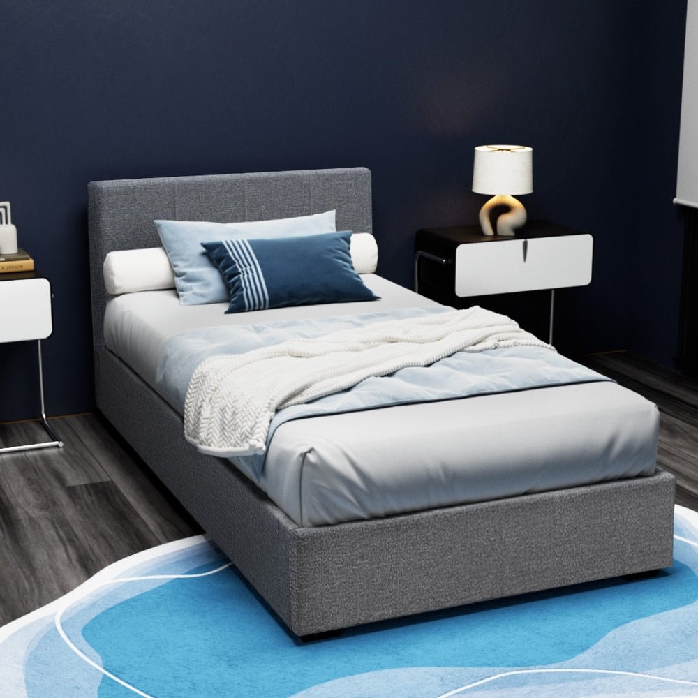 Elwood Storage King Single Bed Frame Grey - Rivercity House & Home Co. (ABN 18 642 972 209) - Affordable Modern Furniture Australia
