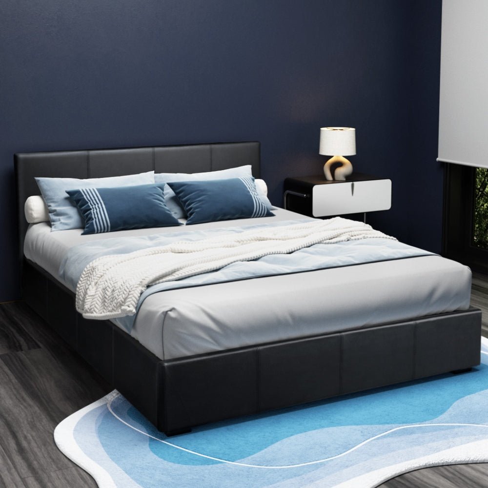Elwood Storage Queen Bed Frame Black - Rivercity House & Home Co. (ABN 18 642 972 209) - Affordable Modern Furniture Australia
