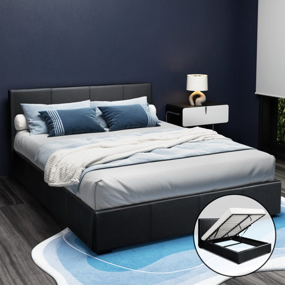 Elwood Storage Queen Bed Frame Black - Rivercity House & Home Co. (ABN 18 642 972 209) - Affordable Modern Furniture Australia