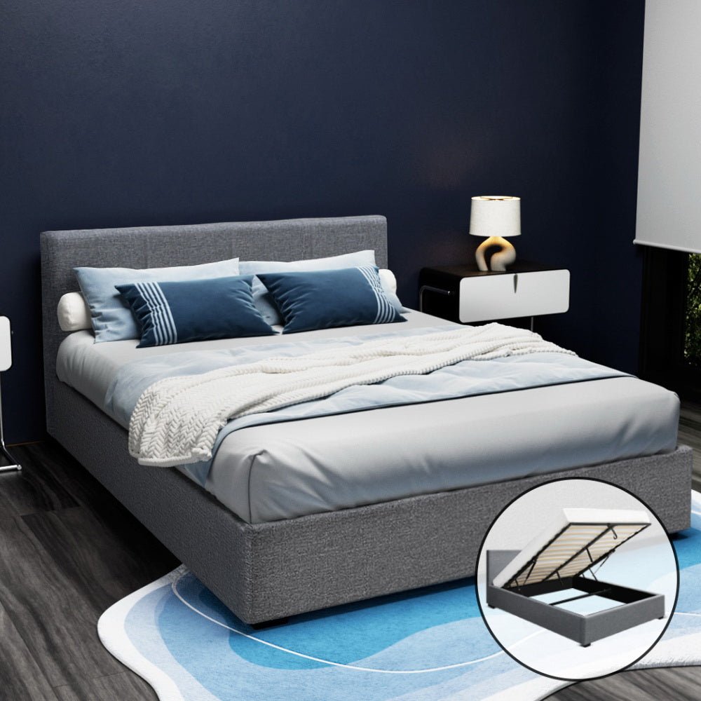 Elwood Storage Queen Bed Frame Grey - Rivercity House & Home Co. (ABN 18 642 972 209) - Affordable Modern Furniture Australia