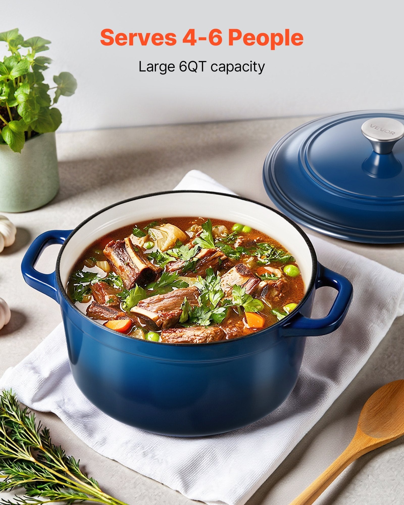 Enameled Cast Iron Dutch Oven, 5.7L Pot with Lid and Dual Handles, Heavy - Duty Durable Cookware Pan, Oven Induction Compatible up to 260 ℃, for Braising, Stews, Roasting, Bread Baking, Blue - Outdoor Recreation > Camping > Tents - Rivercity House & Home Co. (ABN 18 642 972 209) - Affordable Modern Furniture Australia